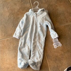 Blue teddy bear soft footie with hoodie